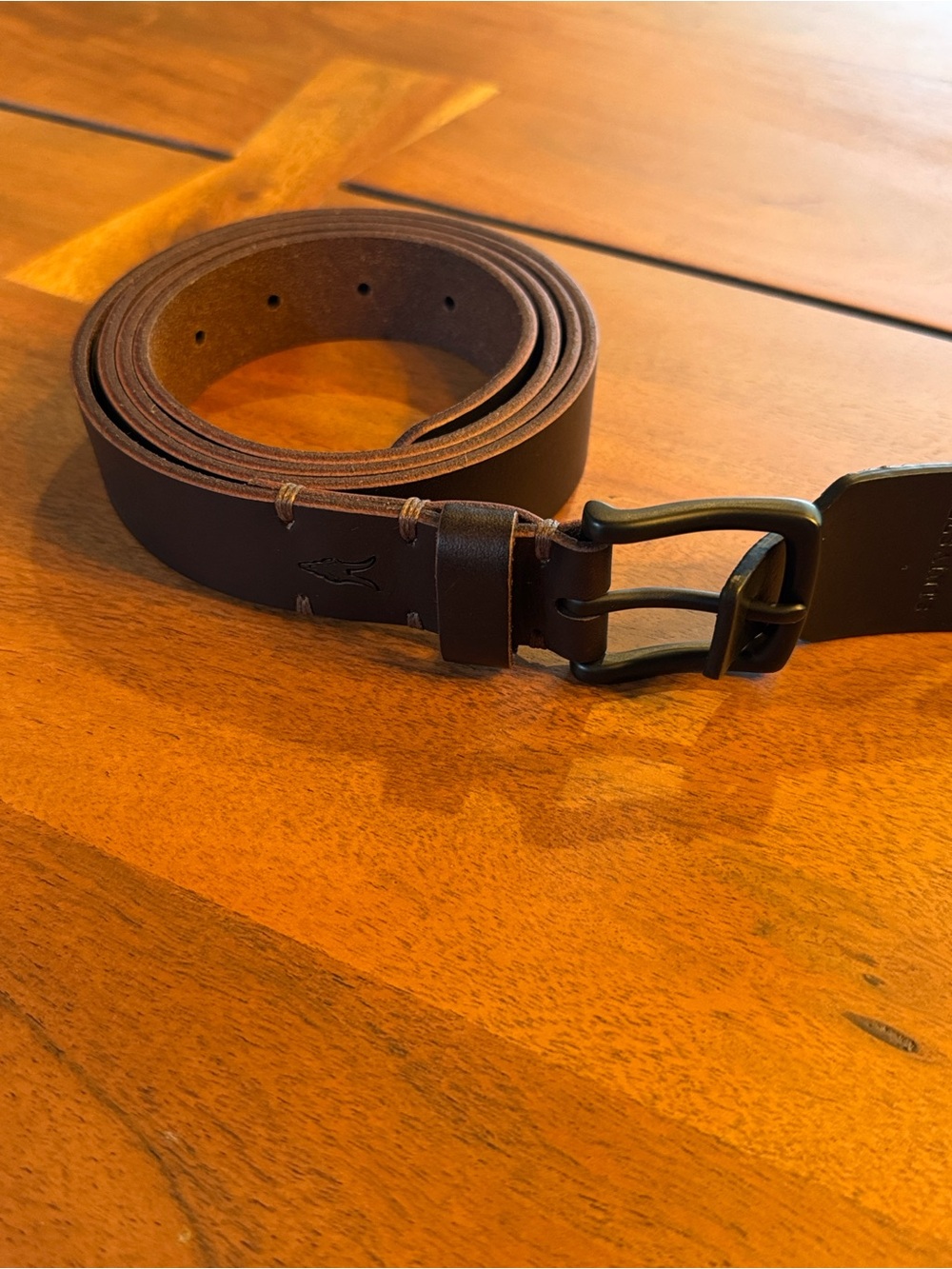 ALLSAINTS Brown Leather Belt Size 42 Matte Black Buckle NEW